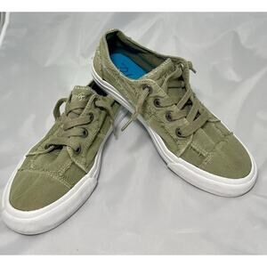 Blowfish Malibu Size 9.5 Women Slip On Sneaker Gray / Olive Raw Edge Canvas